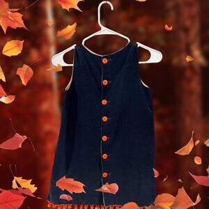 Ladybug Kids Reversible Blue Corduroy Jumper Dress Orange Check Fringe Size 8